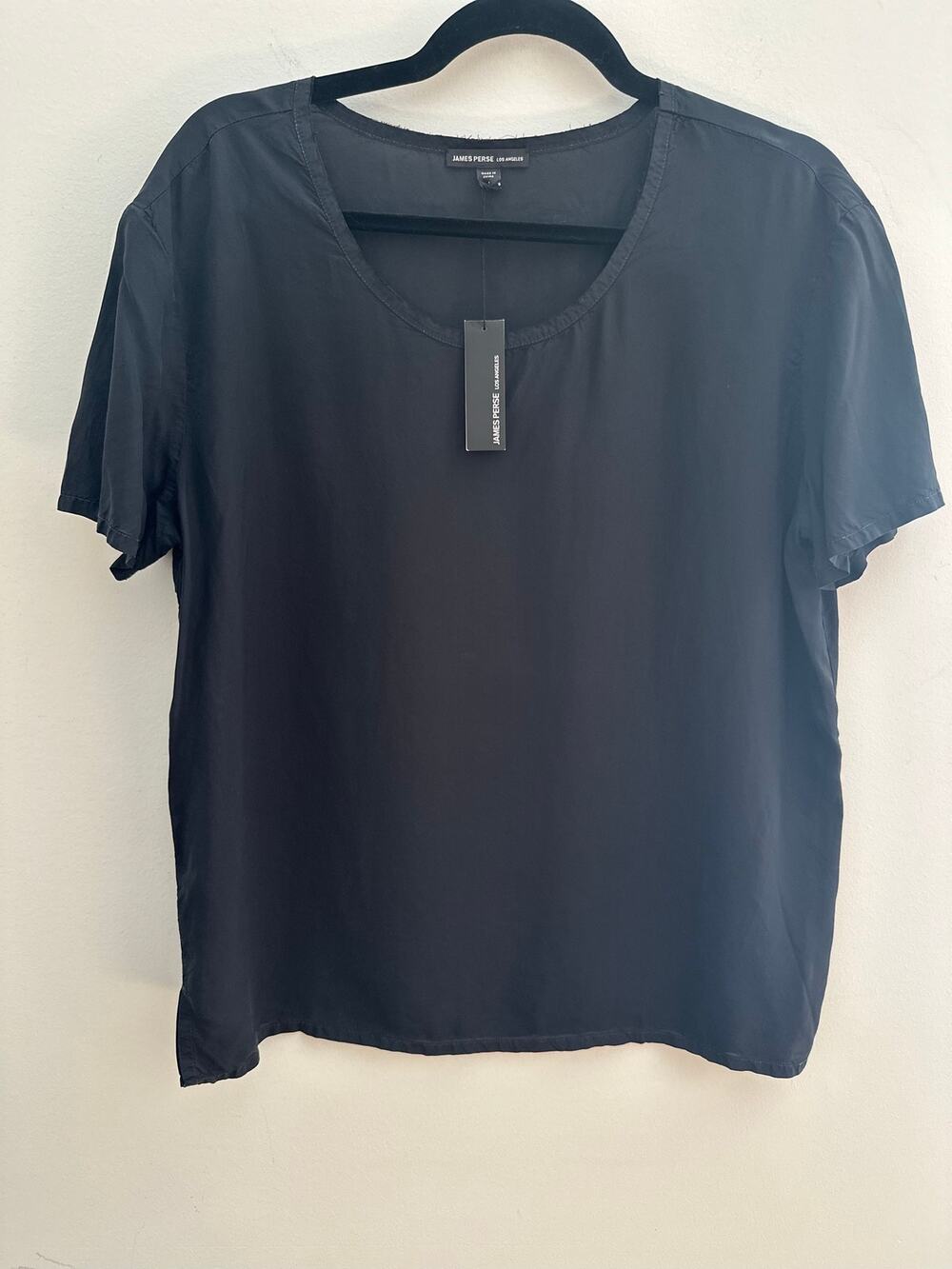 James Perse Los Angeles Blouse Top Women's Size 1 Black Short Sleeves Crew Neck